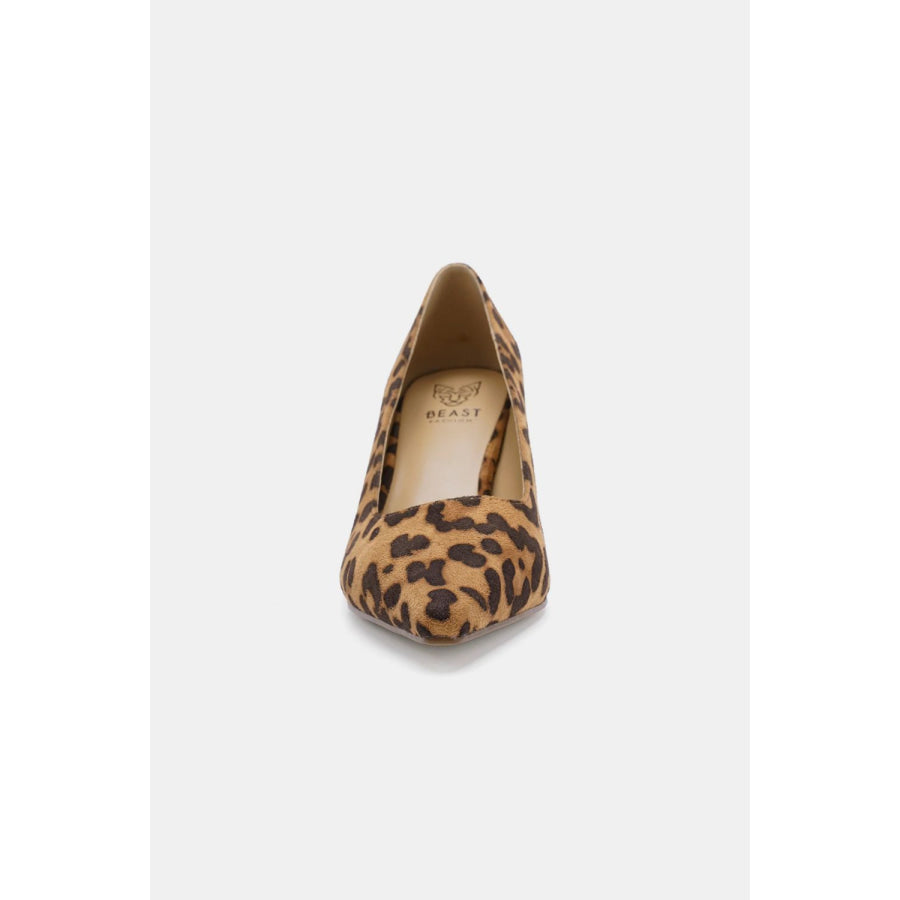 Beast Fashion Faux Suede Leopard Point Toe Pumps Apparel and Accessories