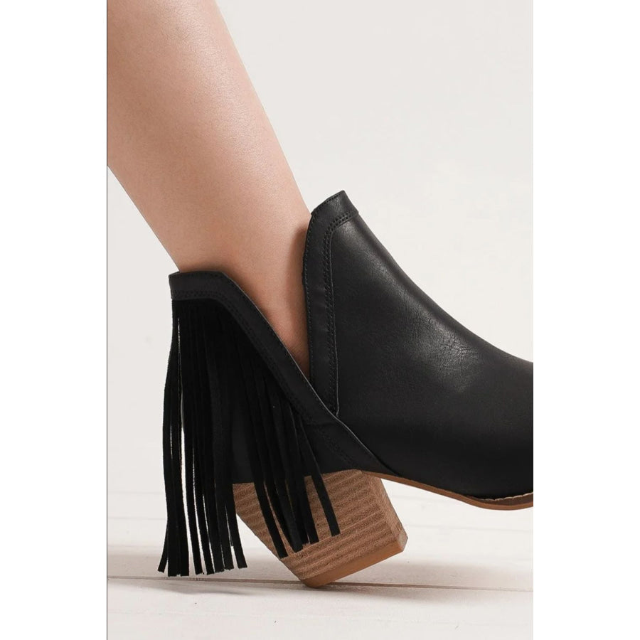 Beast Fashion Fringe Side V-Cut Ankle Booties Apparel and Accessories