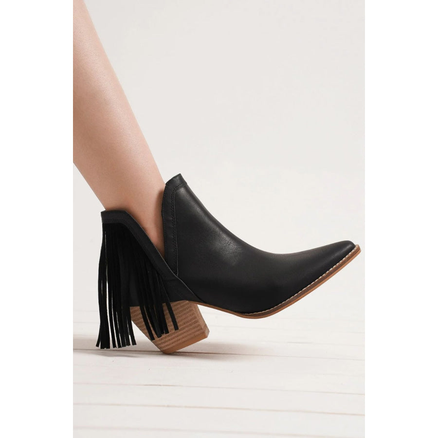 Beast Fashion Fringe Side V-Cut Ankle Booties Black / 6 Apparel and Accessories