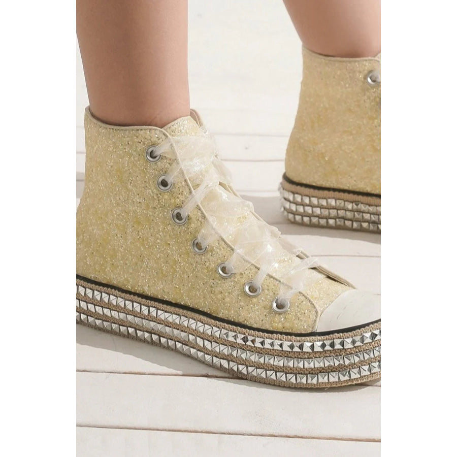 Beast Fashion Glitter Lace-Up Studded Platform Sneakers Apparel and Accessories