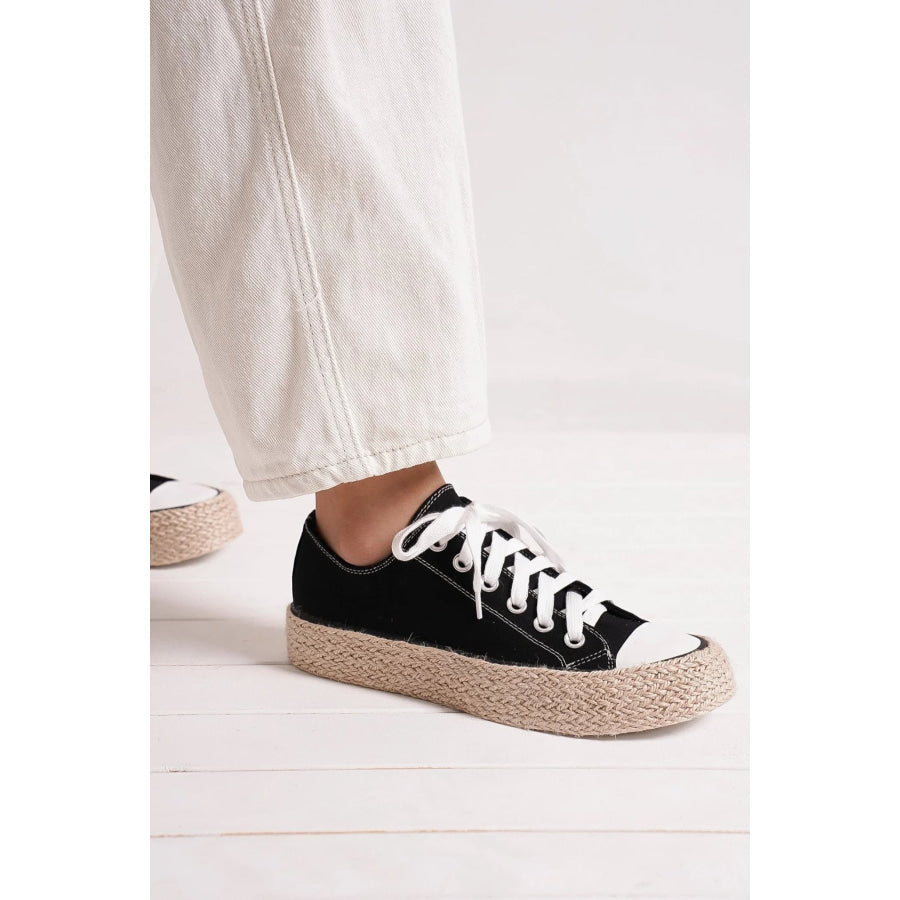 Beast Fashion Lace Up Woven Espadrille Sole Sneakers Black / 6 Apparel and Accessories