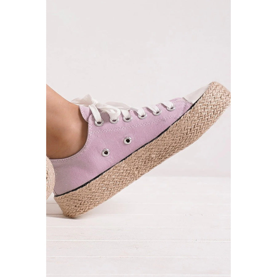 Beast Fashion Lace Up Woven Espadrille Sole Sneakers Lilac / 6 Apparel and Accessories