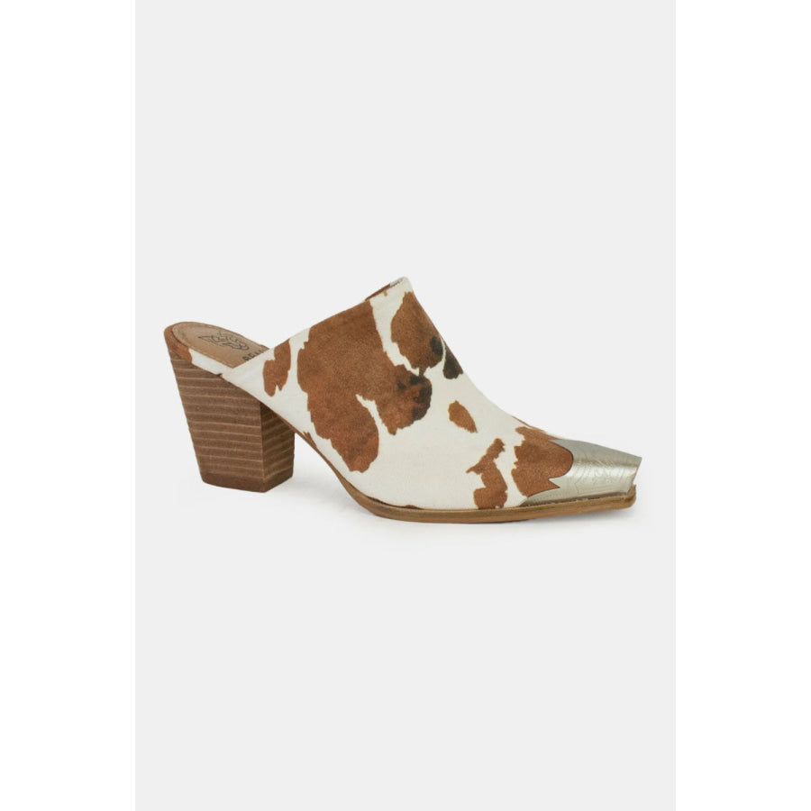 Beast Fashion Metal-Toe Block Heel Mules Cow Print / 6 Apparel and Accessories