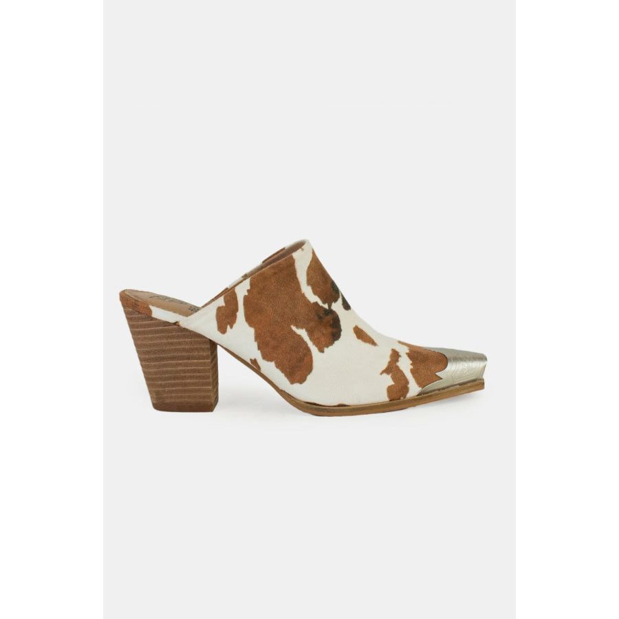 Beast Fashion Metal-Toe Block Heel Mules Cow Print / 6 Apparel and Accessories