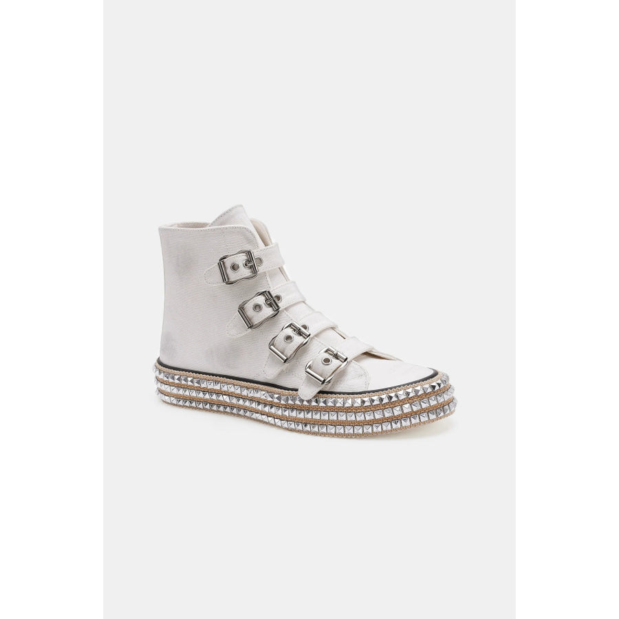 Beast Fashion Multi-Buckle Straps Studded Platform Sneakers Apparel and Accessories