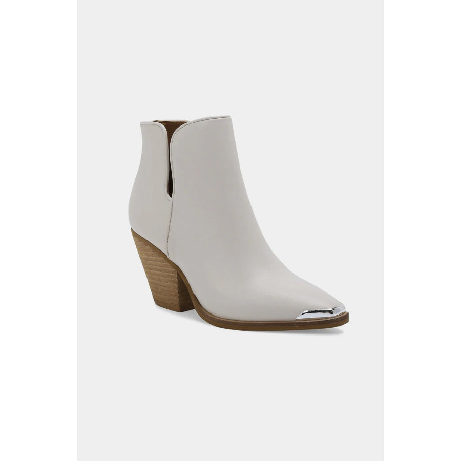 Beast Fashion Pointed Metal-Tip Toe Block Heel Ankle Boots White / 5.5 Apparel and Accessories