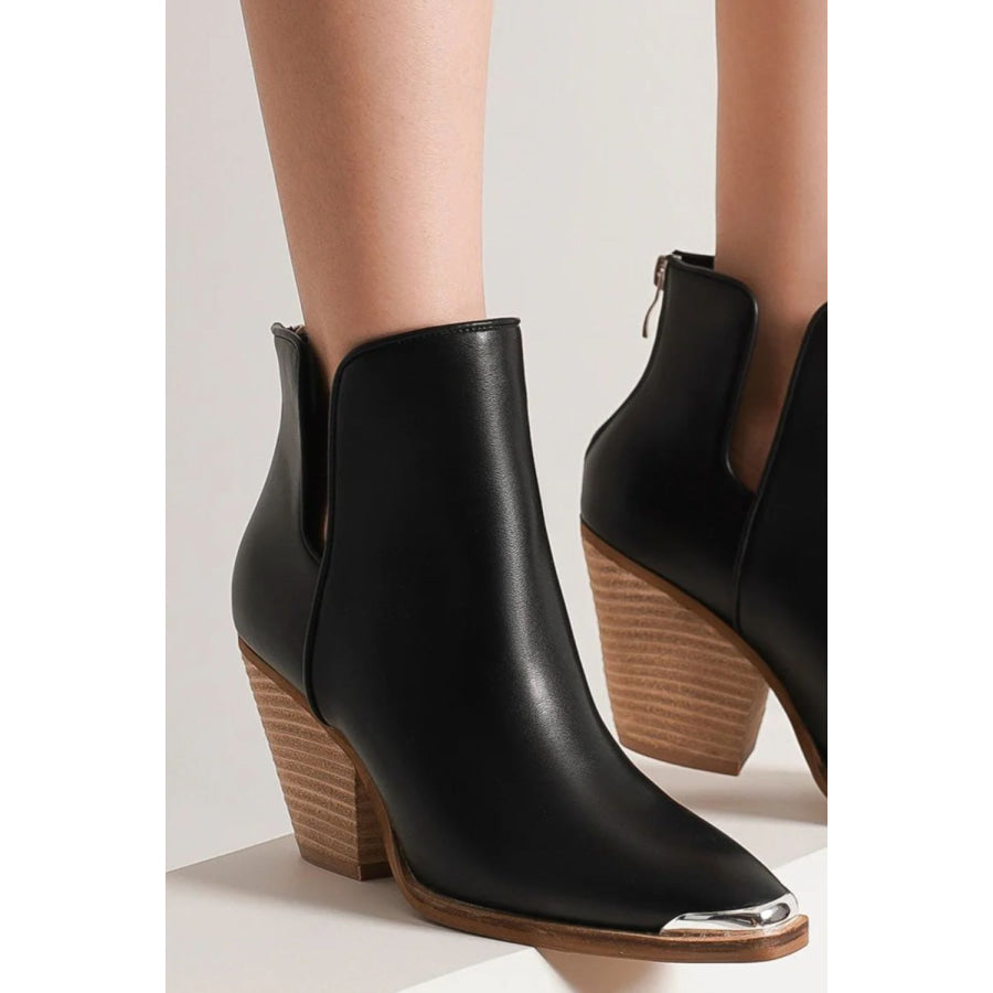 Beast Fashion Pointed Metal-Tip Toe Block Heel Ankle Boots Apparel and Accessories