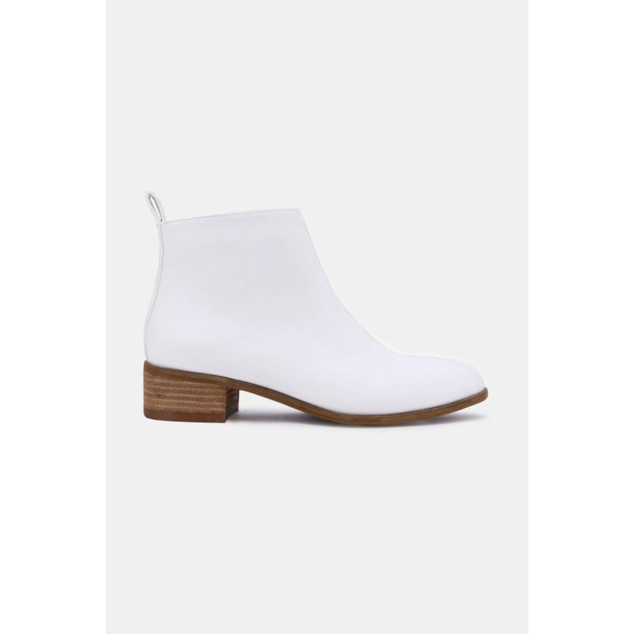 Beast Fashion PU Leather Block Heel Boots White / 5.5 Apparel and Accessories