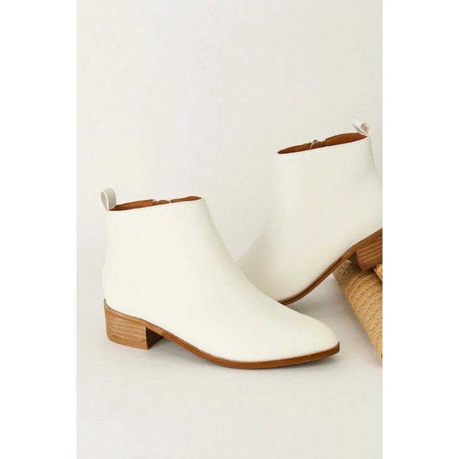 Beast Fashion PU Leather Block Heel Boots White / 5.5 Apparel and Accessories