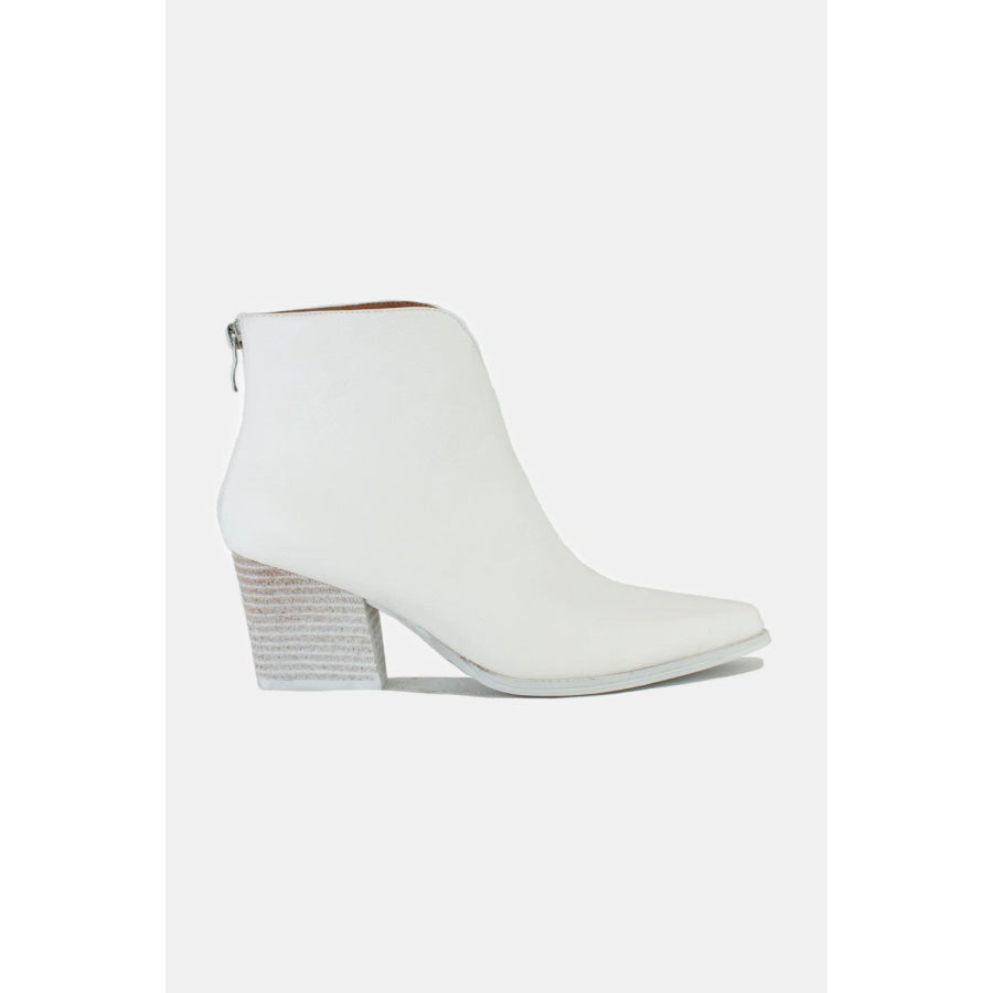 Beast Fashion PU Leather Block Heel Boots with Back Zippers White / 6 Apparel and Accessories