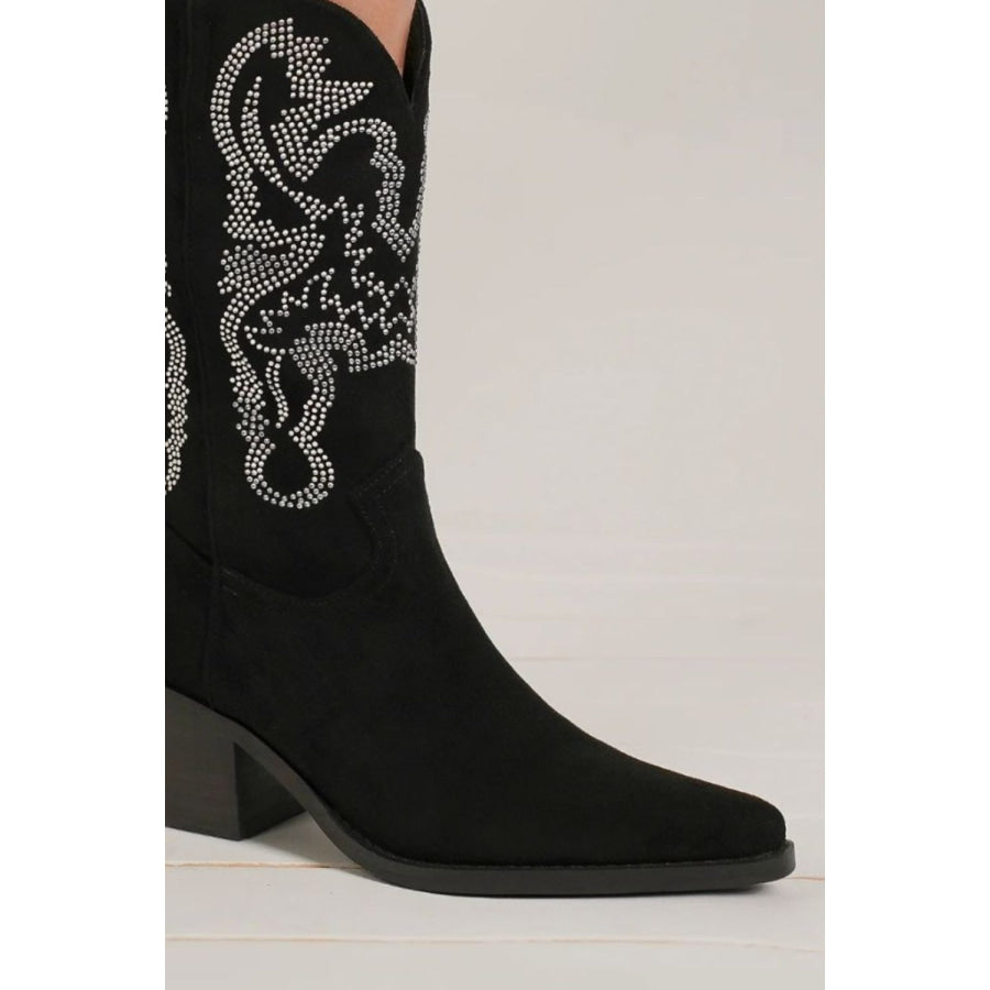 Beast Fashion Rhinestone Detail Point Toe Boots Black / 6 Apparel and Accessories