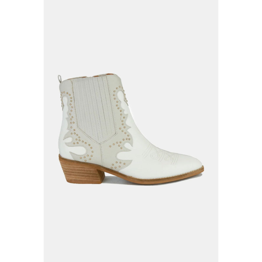 Beast Fashion Studded Detail Point Toe Boots White / 6 Apparel and Accessories