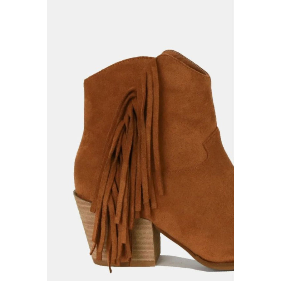 Beast Fashion Suede Fringe Point Toe Ankle Boots Apparel and Accessories