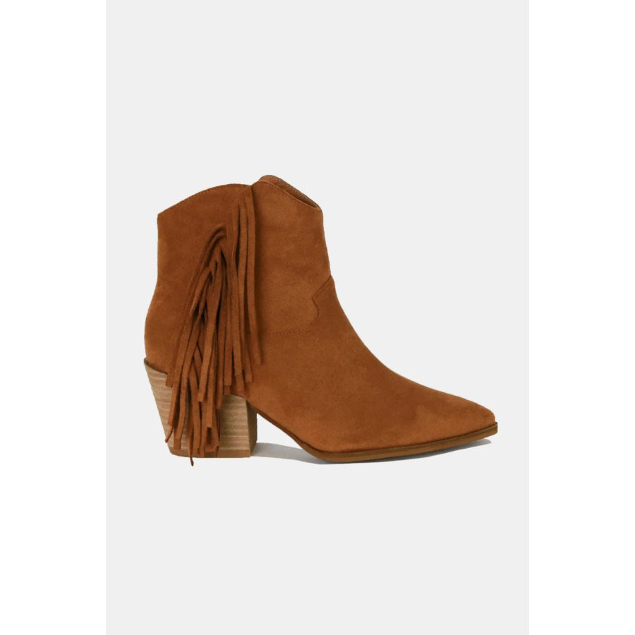 Beast Fashion Suede Fringe Point Toe Ankle Boots Caramel / 6 Apparel and Accessories