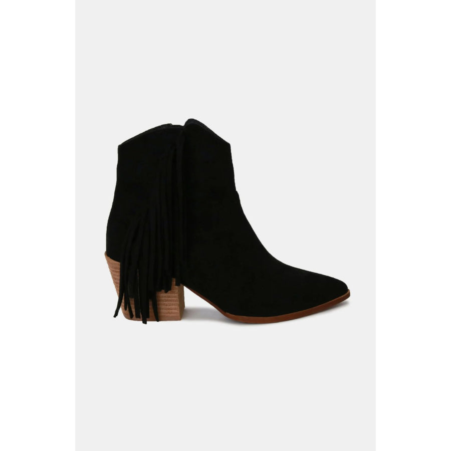 Beast Fashion Suede Fringe Point Toe Ankle Boots Black / 6 Apparel and Accessories