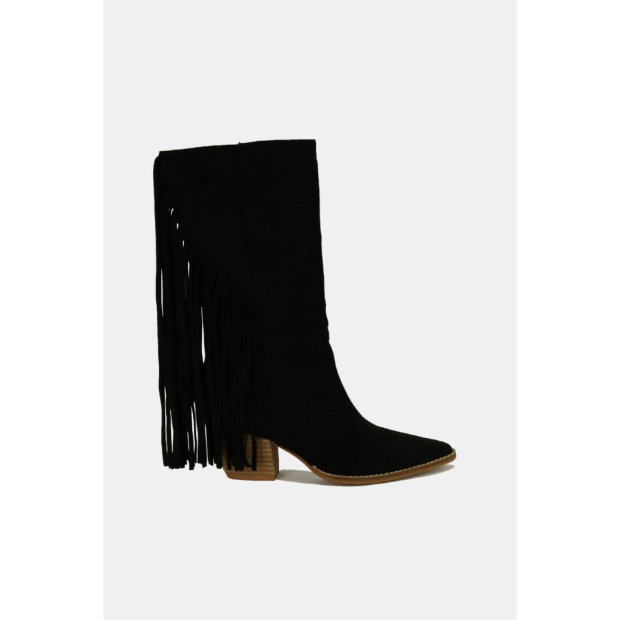 Beast Fashion Suede Fringe Point Toe Boots Black / 6 Apparel and Accessories