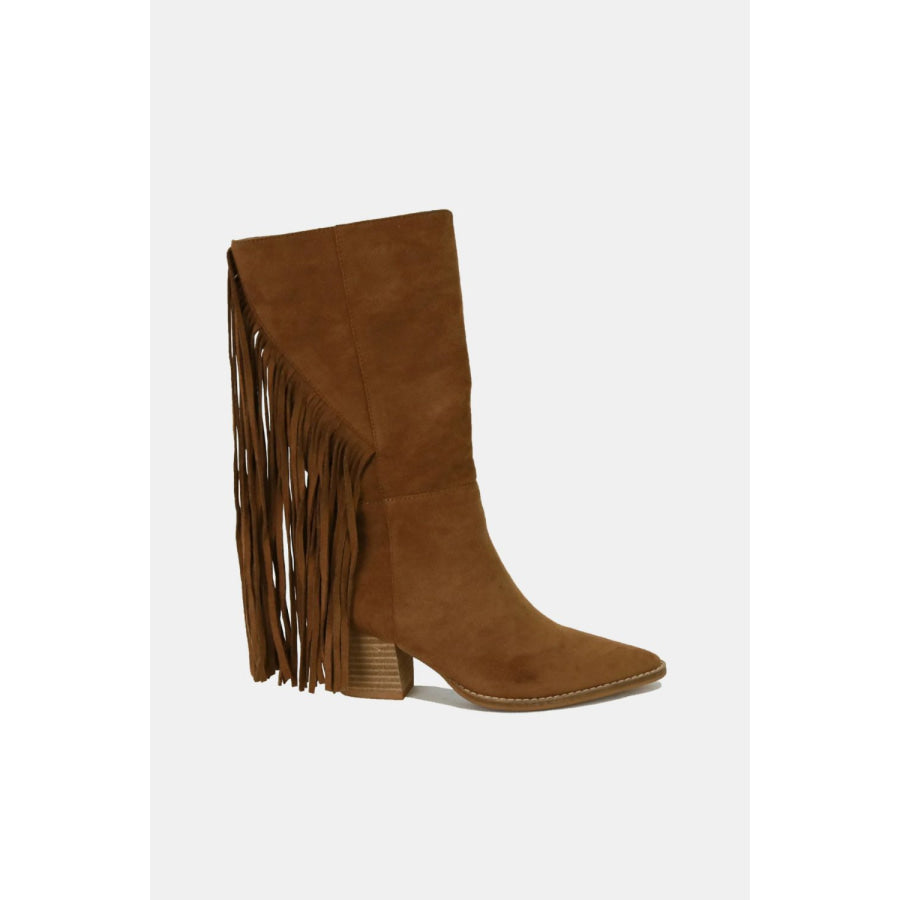 Beast Fashion Suede Fringe Point Toe Boots Apparel and Accessories