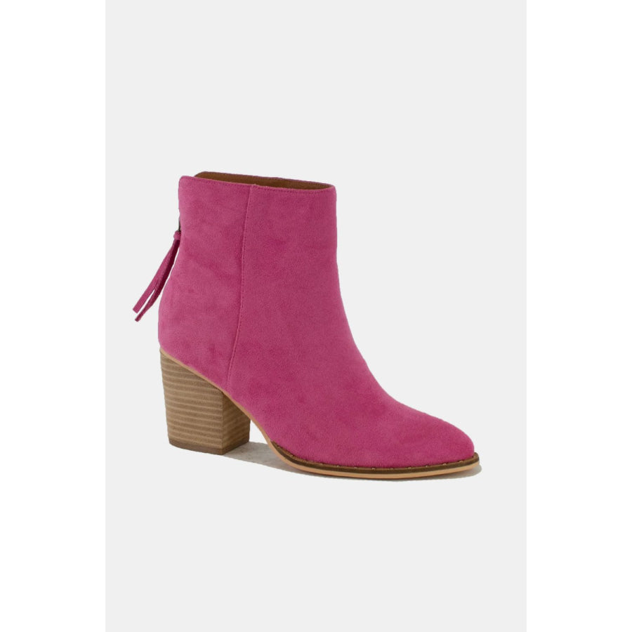 Beast Fashion Suede Point Toe Ankle Booties Cerise / 6 Apparel and Accessories