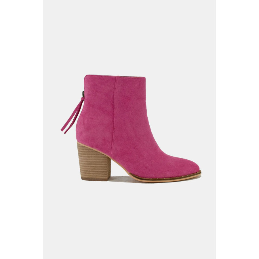 Beast Fashion Suede Point Toe Ankle Booties Cerise / 6 Apparel and Accessories