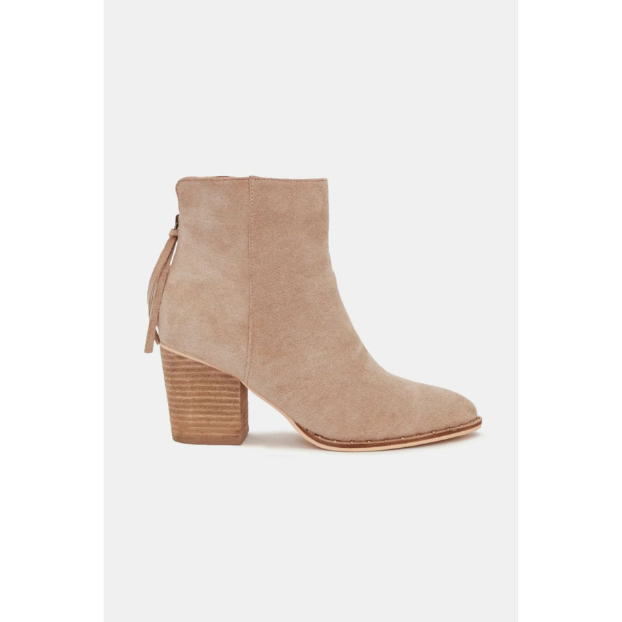 Beast Fashion Suede Point Toe Ankle Booties Taupe / 6 Apparel and Accessories