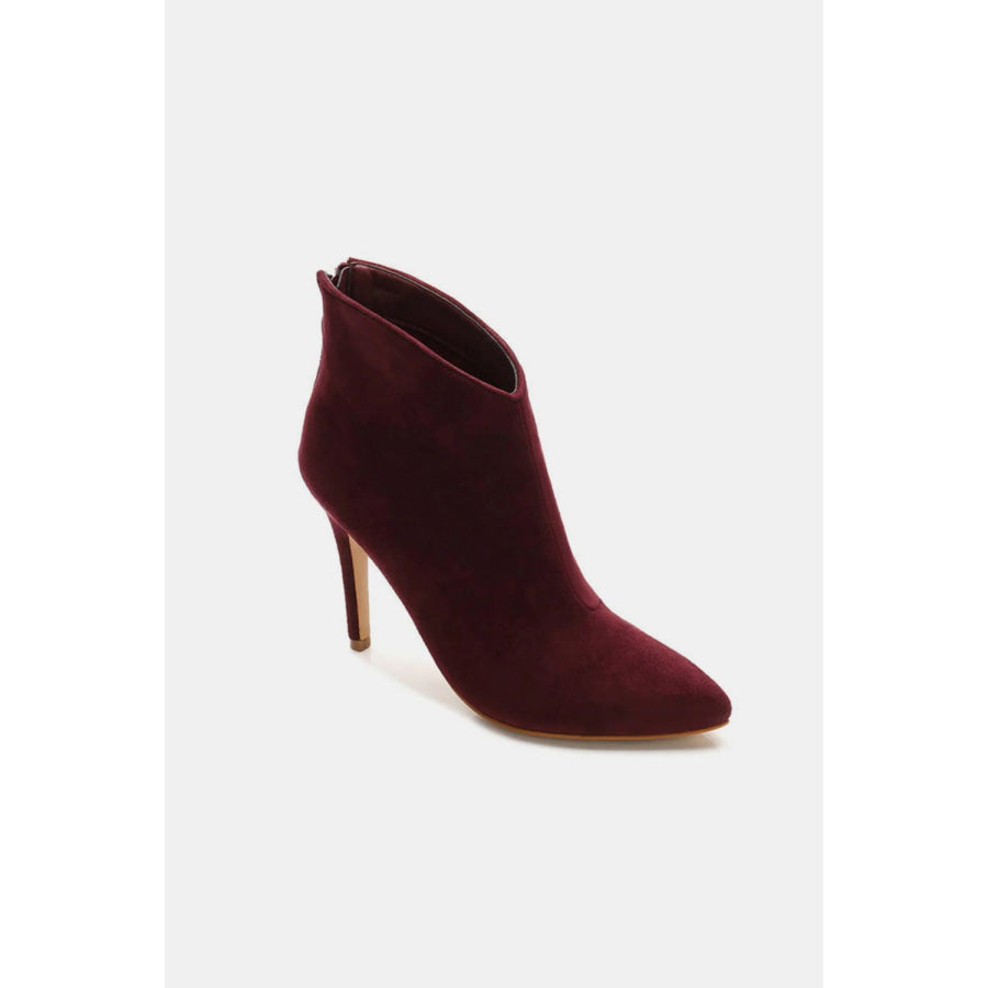 Beast Fashion Suede Stiletto Ankle Booties with Back Zippers Wine / 5.5 Apparel and Accessories