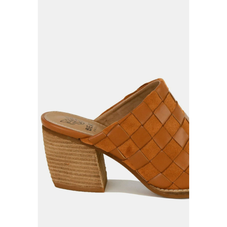 Beast Fashion Woven Checkerboard Block Heel Mule Shoes Apparel and Accessories