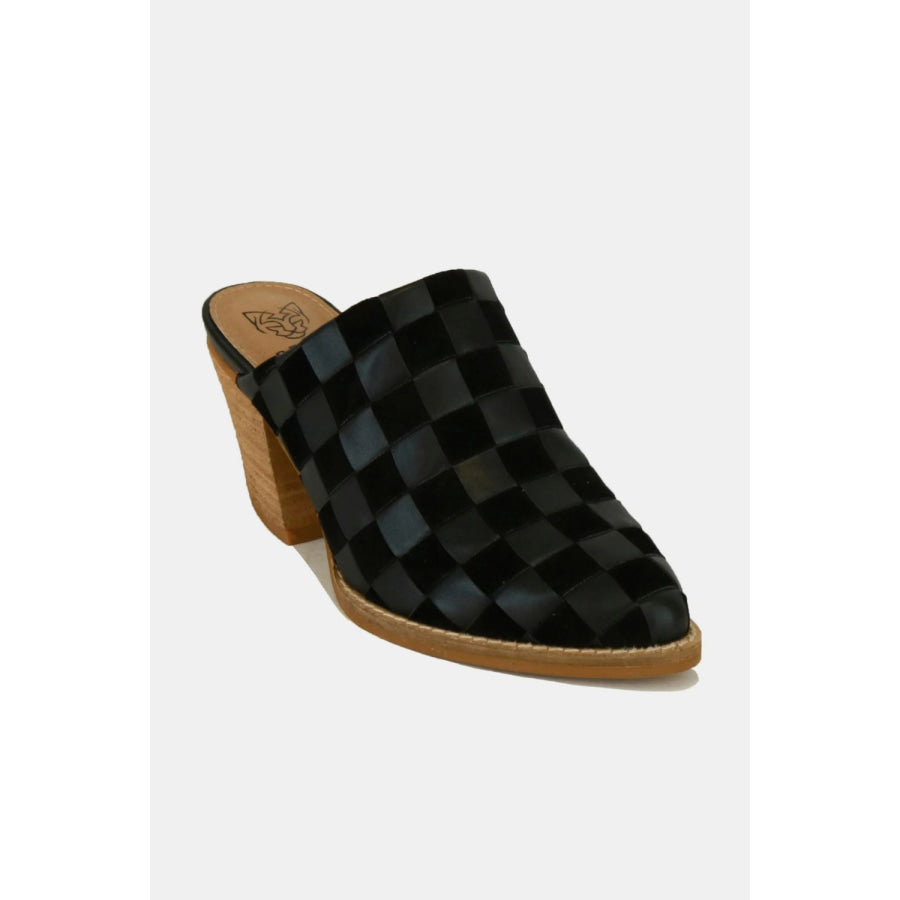 Beast Fashion Woven Checkerboard Block Heel Mule Shoes Black / 6 Apparel and Accessories