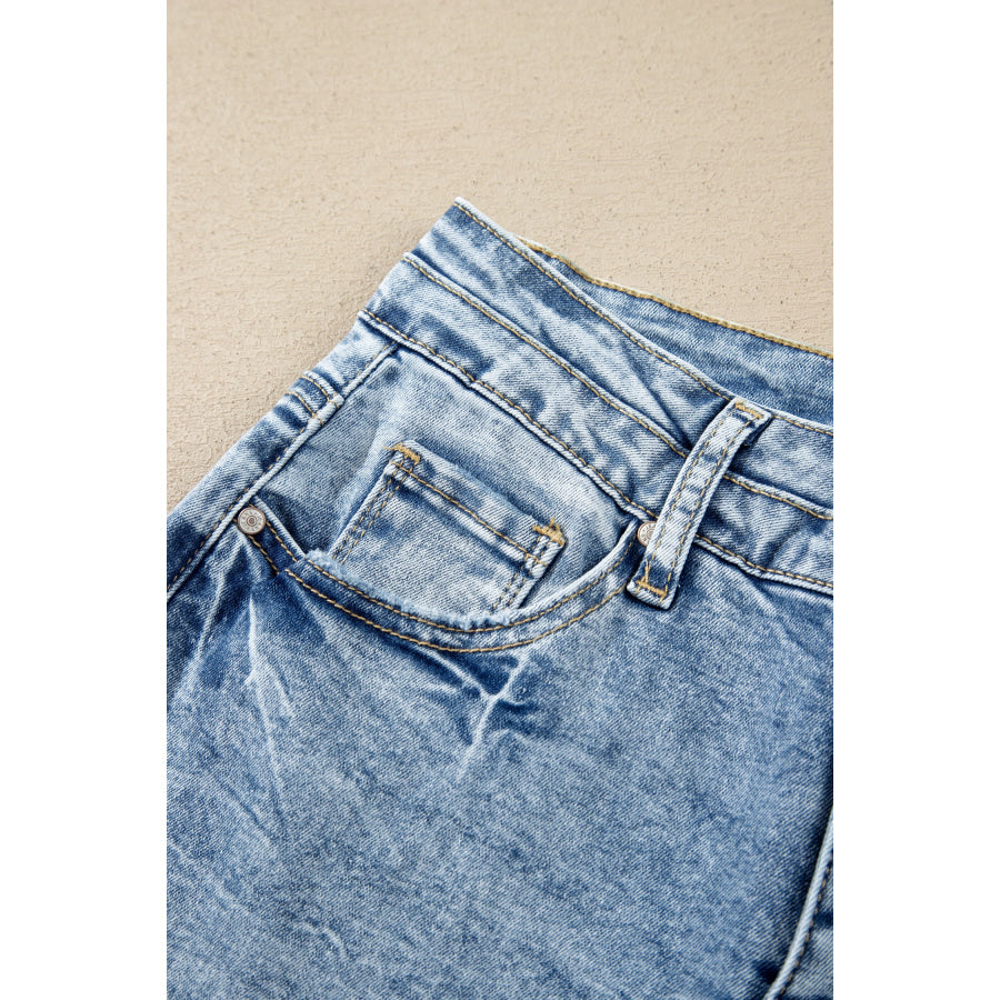 Beau Blue Acid Wash Pocket Detail Flare Jeans Bottoms/Jeans