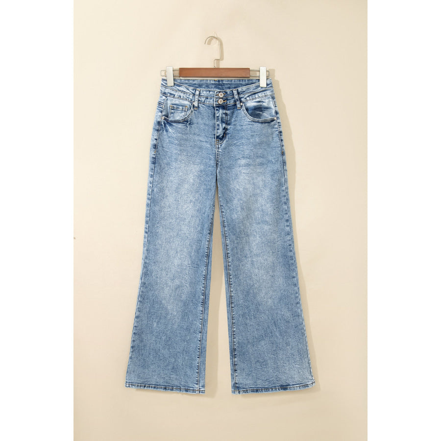 Beau Blue Acid Wash Pocket Detail Flare Jeans Bottoms/Jeans