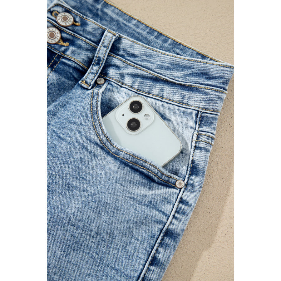 Beau Blue Acid Wash Pocket Detail Flare Jeans Bottoms/Jeans