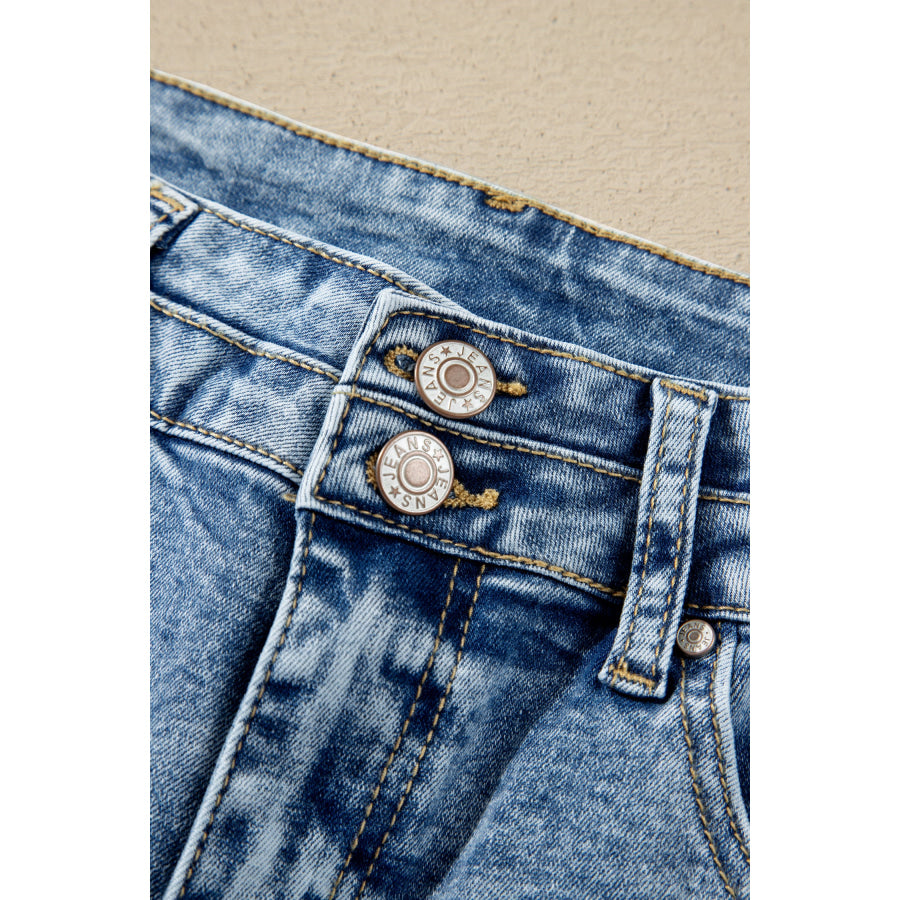 Beau Blue Acid Wash Pocket Detail Flare Jeans Bottoms/Jeans
