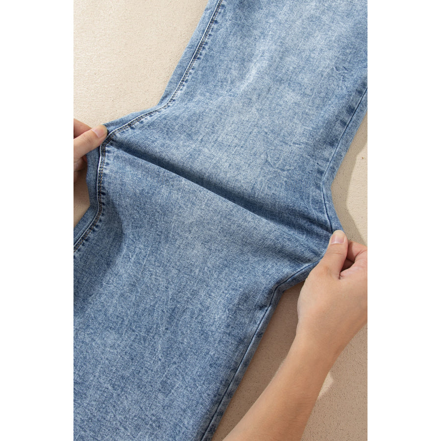 Beau Blue Acid Wash Pocket Detail Flare Jeans Bottoms/Jeans