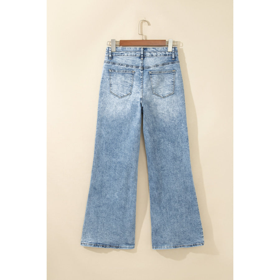 Beau Blue Acid Wash Pocket Detail Flare Jeans Bottoms/Jeans