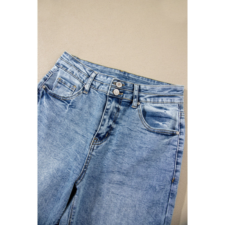 Beau Blue Acid Wash Pocket Detail Flare Jeans Bottoms/Jeans