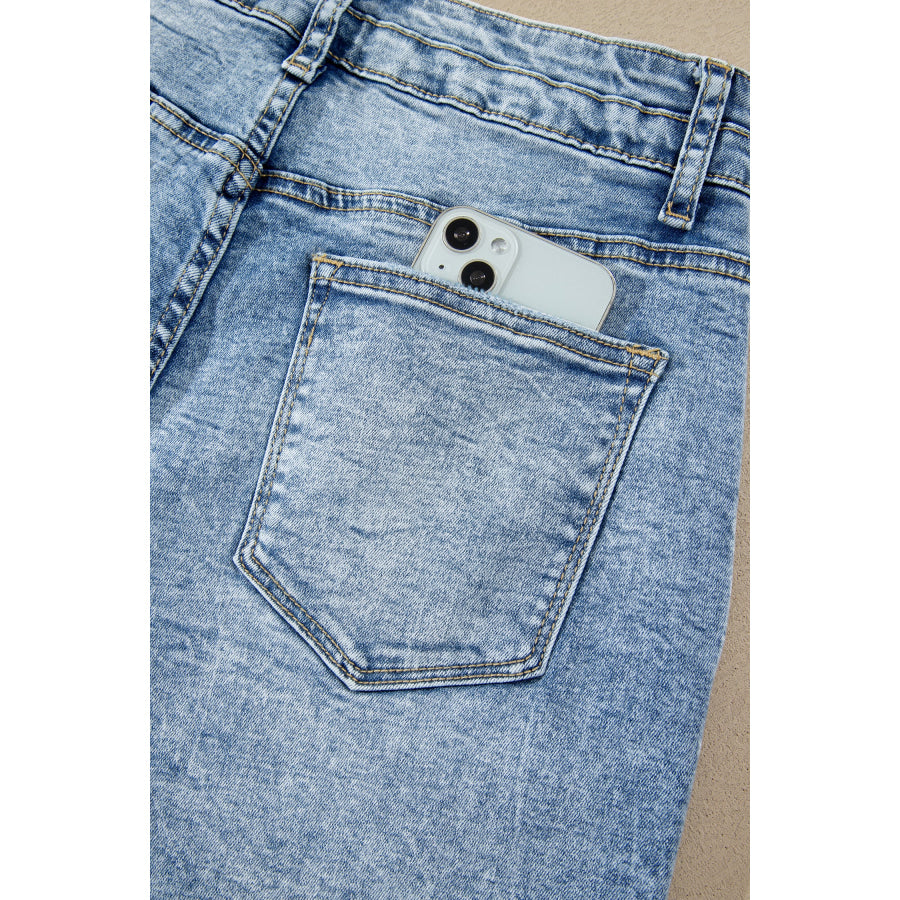 Beau Blue Acid Wash Pocket Detail Flare Jeans Bottoms/Jeans