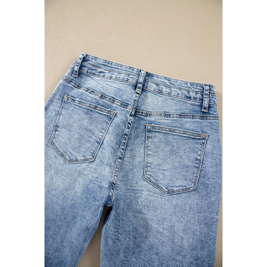 Beau Blue Acid Wash Pocket Detail Flare Jeans Bottoms/Jeans