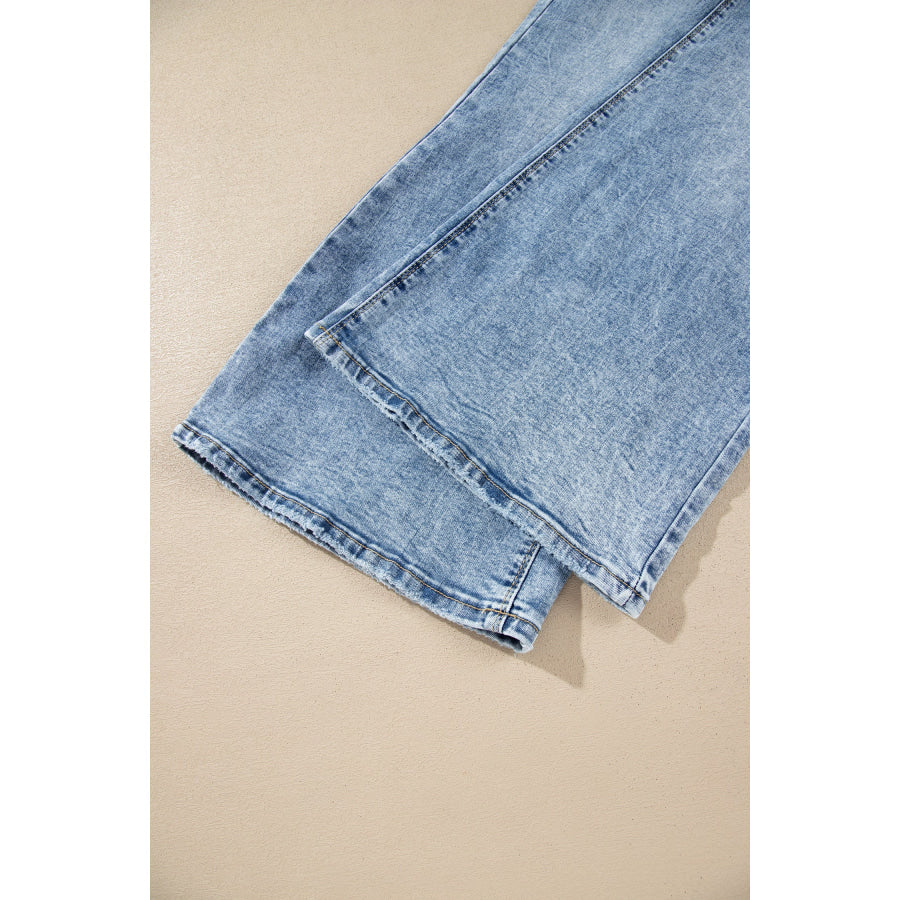 Beau Blue Acid Wash Pocket Detail Flare Jeans Bottoms/Jeans