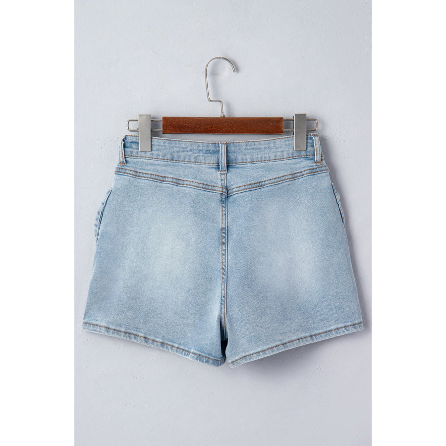 Beau Blue Bow Detail Denim Shorts with Pockets Bottoms/Denim Shorts