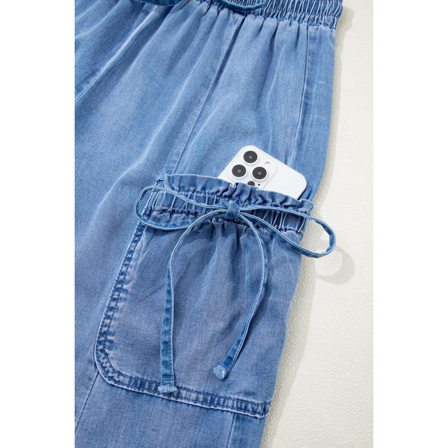 Beau Blue Drawstring Elastic Waist Pocketed Loose Denim Pants Bottoms/Jeans
