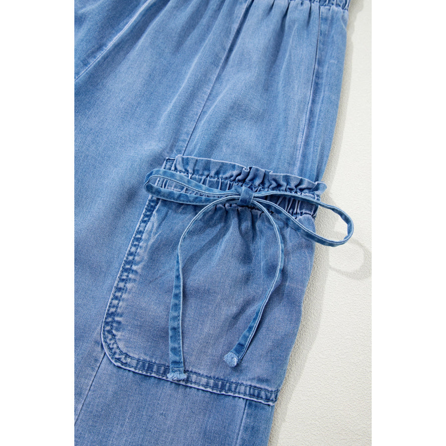 Beau Blue Drawstring Elastic Waist Pocketed Loose Denim Pants Bottoms/Jeans