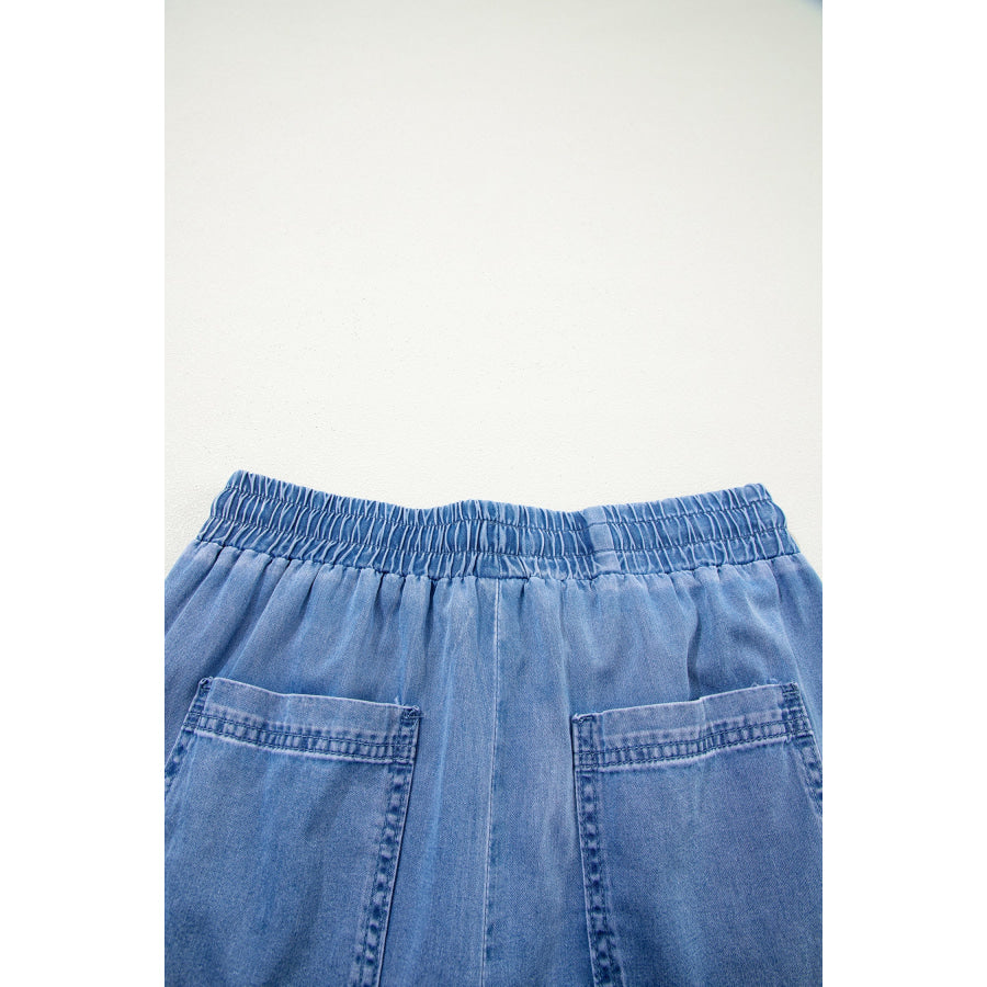 Beau Blue Drawstring Elastic Waist Pocketed Loose Denim Pants Bottoms/Jeans