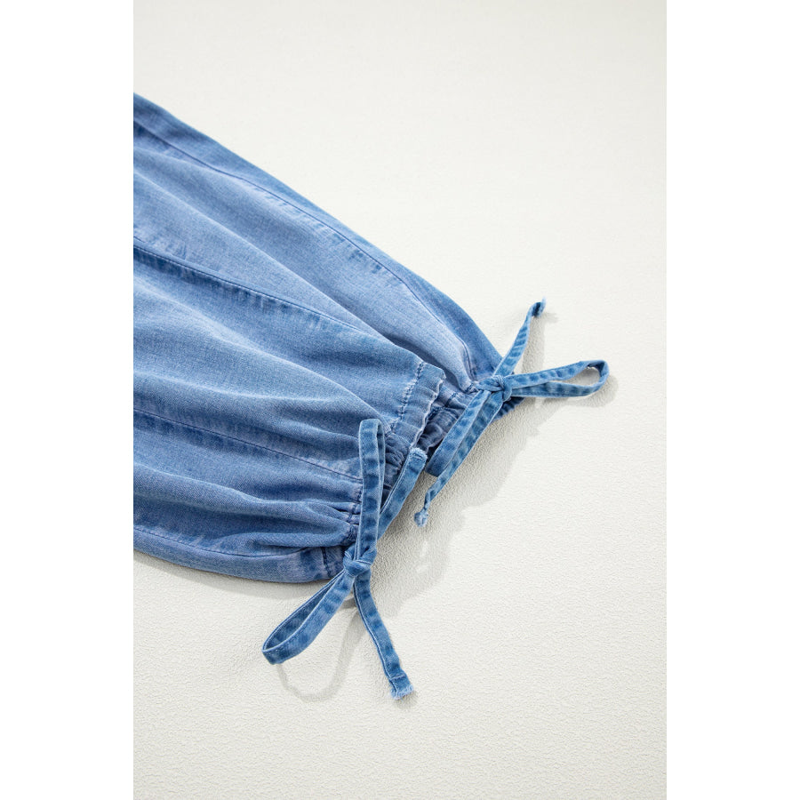 Beau Blue Drawstring Elastic Waist Pocketed Loose Denim Pants Bottoms/Jeans