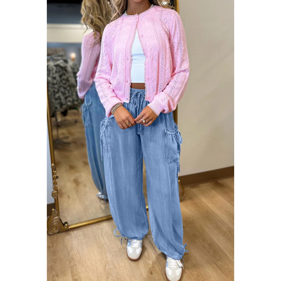 Beau Blue Drawstring Elastic Waist Pocketed Loose Denim Pants Bottoms/Jeans