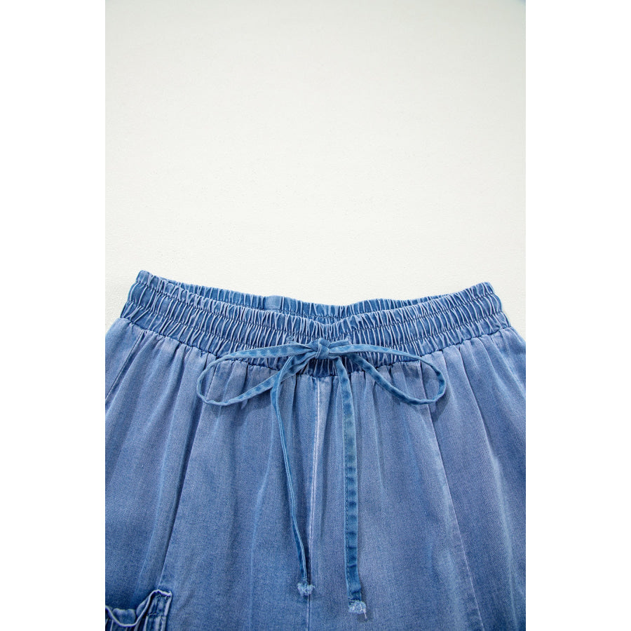 Beau Blue Drawstring Elastic Waist Pocketed Loose Denim Pants Bottoms/Jeans