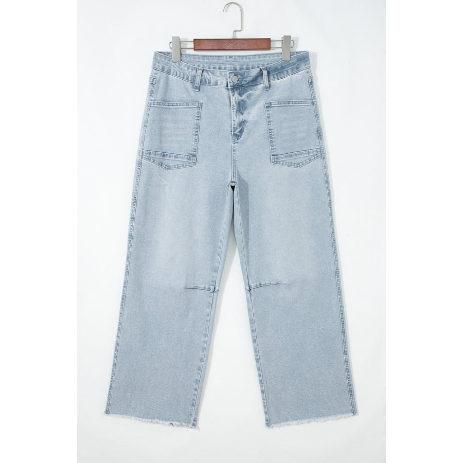 Beau Blue Frayed Cropped Straight Jeans / 4 / 65% Cotton + 33% Polyester + 2% Elastane Bottoms/Jeans