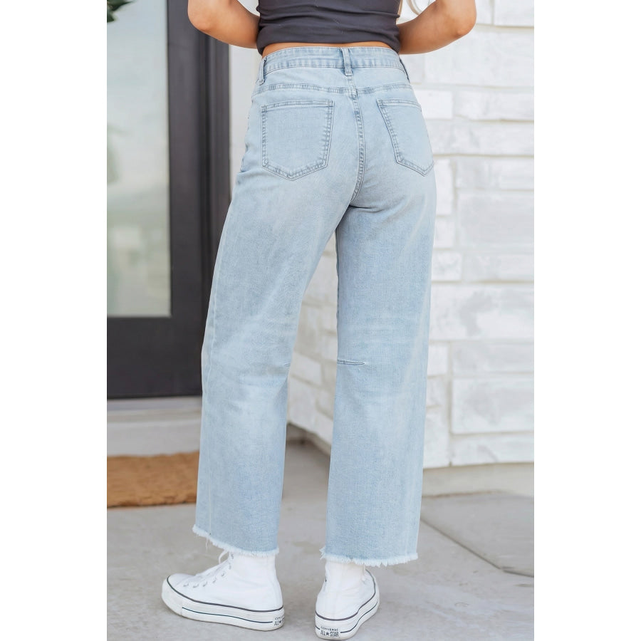 Beau Blue Frayed Cropped Straight Jeans Bottoms/Jeans