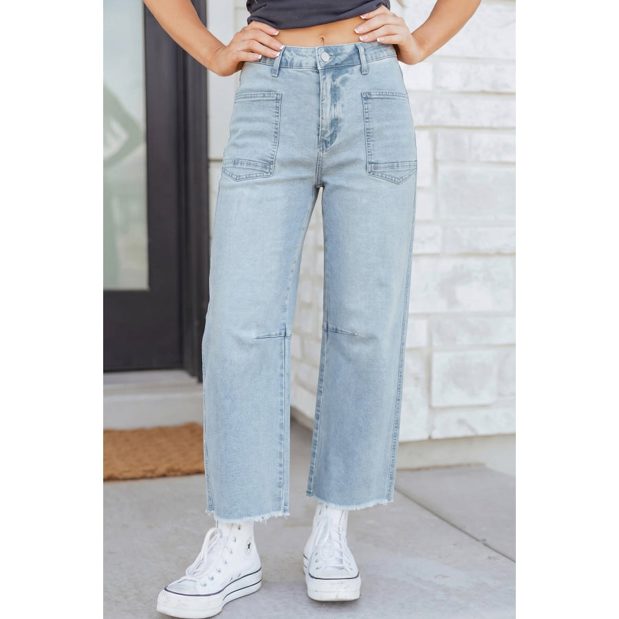 Beau Blue Frayed Cropped Straight Jeans Bottoms/Jeans