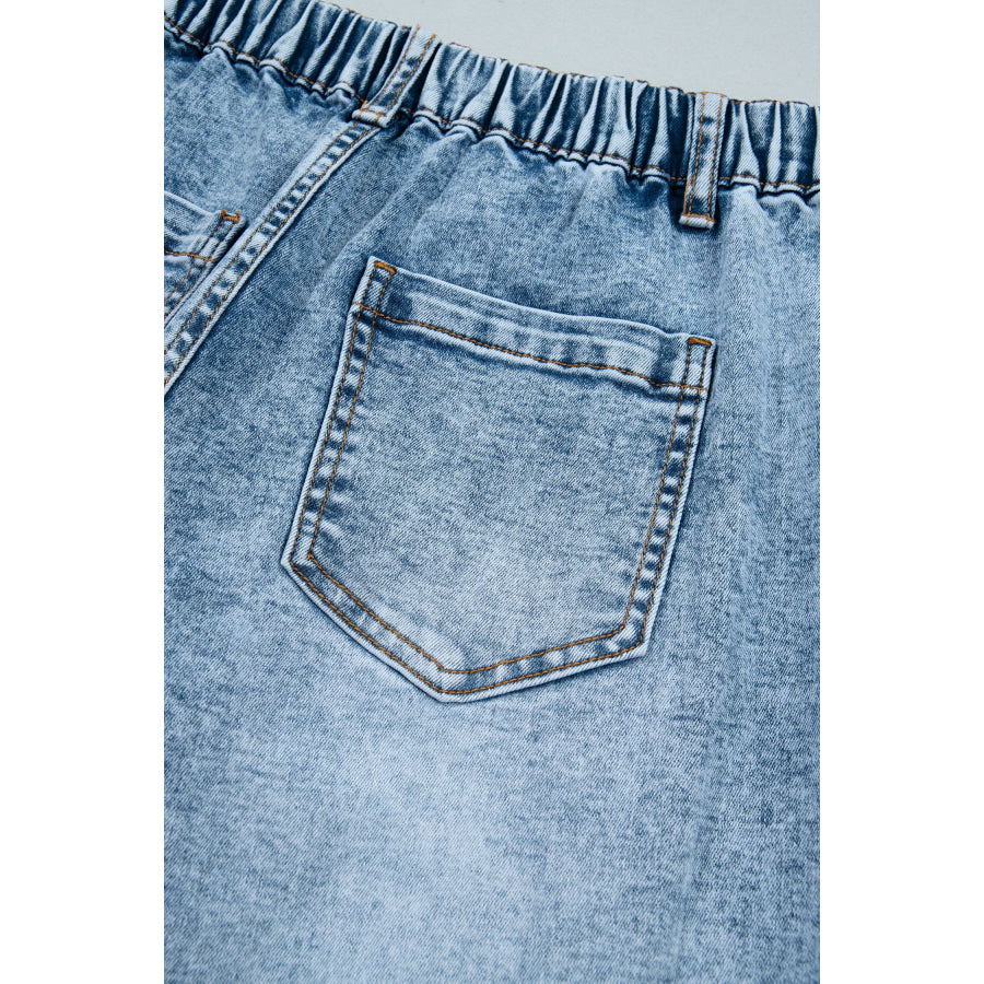 Beau Blue Frayed Studded Detail Wide Leg Pocketed Jeans Bottoms/Jeans
