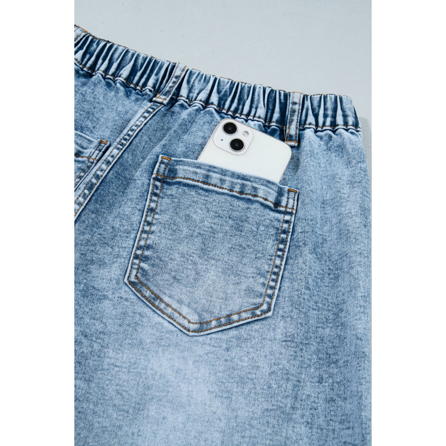 Beau Blue Frayed Studded Detail Wide Leg Pocketed Jeans Bottoms/Jeans