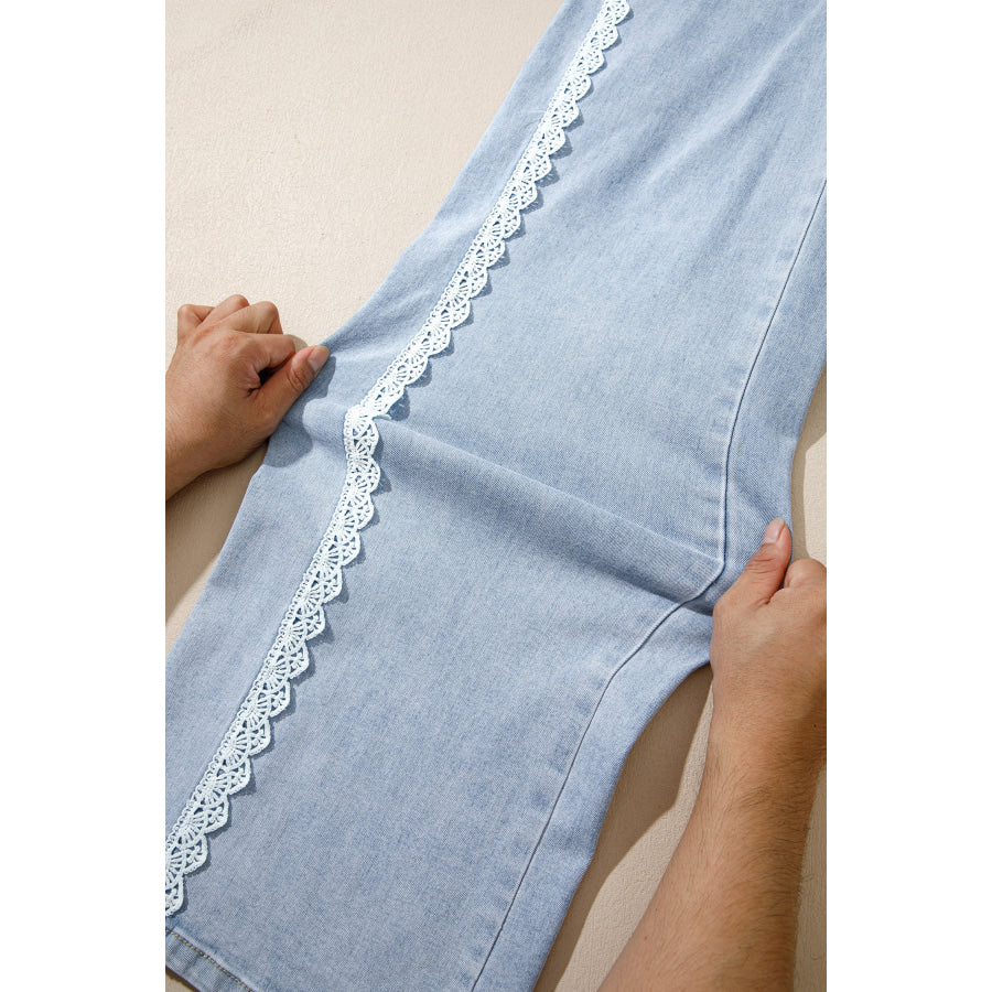 Beau Blue Lace Trim Casual Full-Length Regular Fit Jeans Bottoms/Jeans